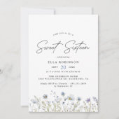 16 . Geburtstag Airy Blue Wildblumen 16. Geburtsta Einladung (Vorderseite)