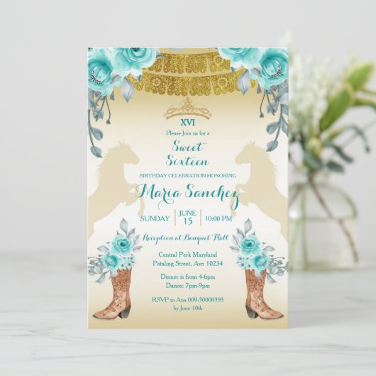 16 . Geburtstag Aqual Aquamarin Türkis Einladung (Stehend Vorderseite)