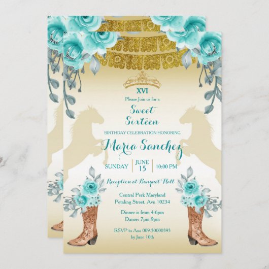 16 . Geburtstag Aqual Aquamarin Türkis Einladung (Vorne/Hinten)