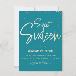 16 . Geburtstag Aquamarin & Gold Party Einladung