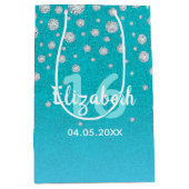 16. Geburtstag aquamariner blauer Glitzer Mittlere Geschenktüte (Vorderseite)