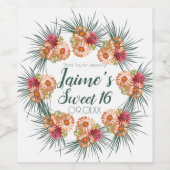 16 . Geburtstag Aquarell Blumengrün Weinetikett (Einzelnes Label)