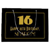 16. Geburtstag — Art Deco Inspiriert Look "16" & N Große Geschenktüte (Rückseite)