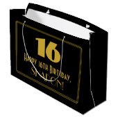 16. Geburtstag — Art Deco Inspiriert Look "16" & N Große Geschenktüte (Rückseite Schrägansicht)