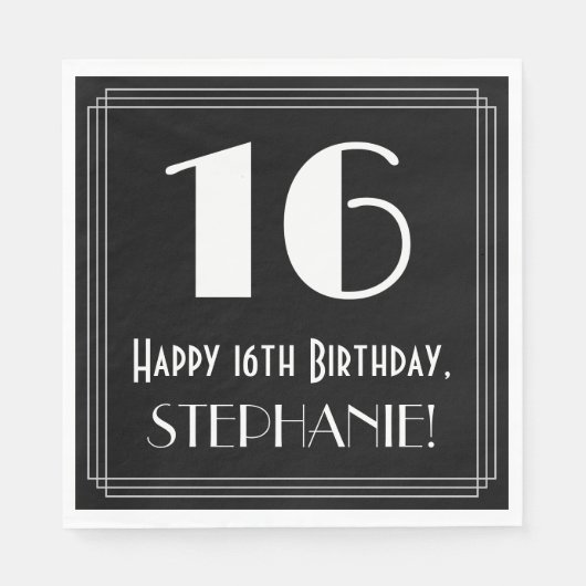16. Geburtstag ~ Art Deco Inspiriert Look "16", Na Serviette (Vorderseite)