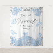 16 . Geburtstag Background Butterfly Dusty Blue Dr Wandteppich (Vorderseite)