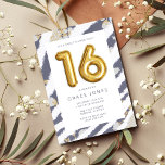 16 . Geburtstag Balloon Birthday Party Einladung<br><div class="desc">Hübsch Blau und Gold 16 Ballon Design 16 . Geburtstag Geburtstagsfeier Einladung. Fügen Sie Ihrem Party Details hinzu zu zu dieser hübschen Blumenrahmen-Designeinladung,  die sich perfekt für Ihre Feier zum 16. Geburtstag eignet.</div>