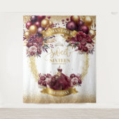 16 . Geburtstag Banner Burgundy Blume Gold Glitzer Wandteppich (Vorderseite)
