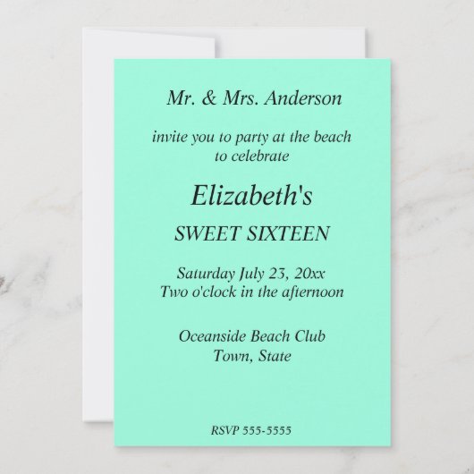 16 . Geburtstag, Beach Party Einladung (Rückseite)