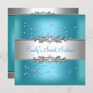 16 . Geburtstag Birthday Aquamarin Blue Silver Dia Einladung