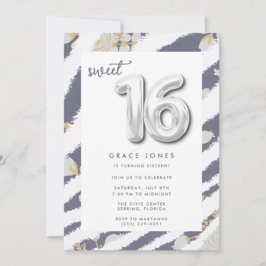 16 . Geburtstag Birthday Balloon Teen Girl's Party Einladung (Vorderseite)