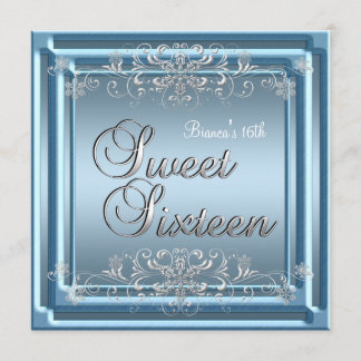 16 . Geburtstag Birthday Blue Silver Teen Girl Einladung