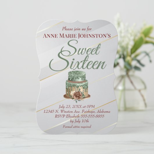 16 . Geburtstag Birthday Cake Einladung (Stehend Vorderseite)