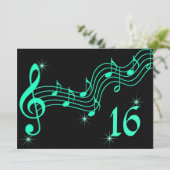 16 . Geburtstag Birthday Einladung Musiknoten (Stehend Vorderseite)