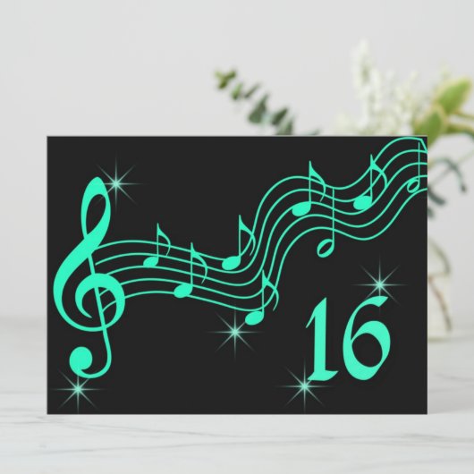 16 . Geburtstag Birthday Einladung Musiknoten (Stehend Vorderseite)