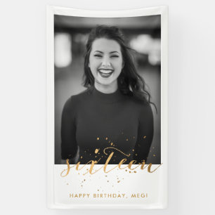 16 . Geburtstag Birthday Foto Gold Confetti Banner