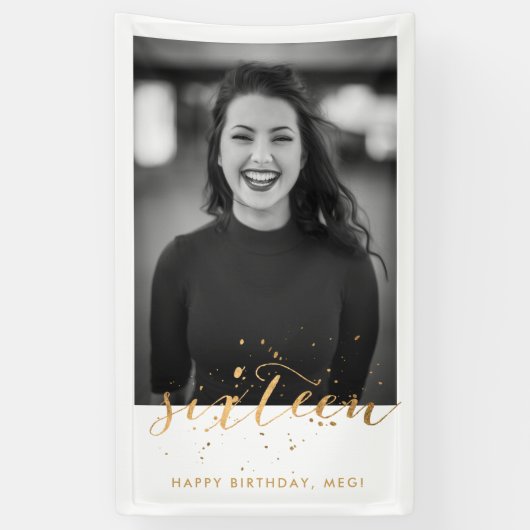 16 . Geburtstag Birthday Foto Gold Confetti Banner (Vertikal)
