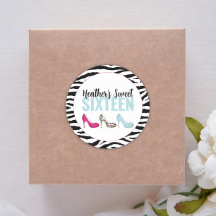 16 . Geburtstag Birthday Girly Pink Whimsical Chic Runder Aufkleber