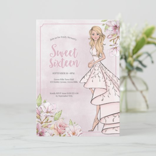 16 . Geburtstag Birthday Glamour Girl Einladung (Stehend Vorderseite)