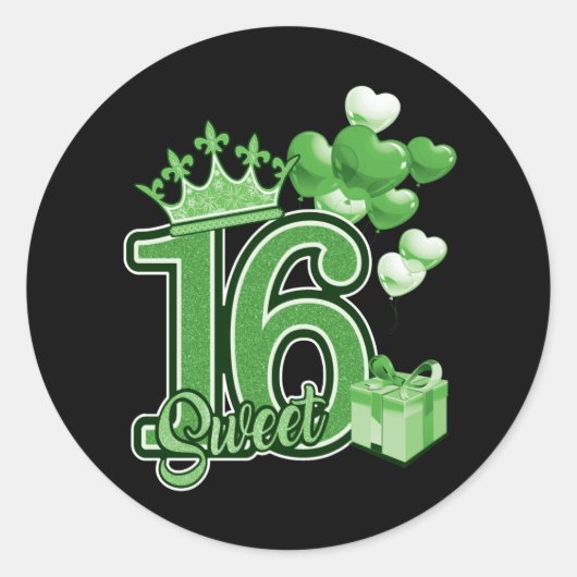 16 . Geburtstag Birthday Green Runder Aufkleber (Vorderseite)