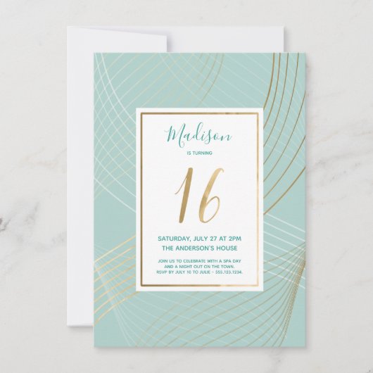 16 . Geburtstag Birthday Invite - Modern, Aquamari Einladung (Vorderseite)