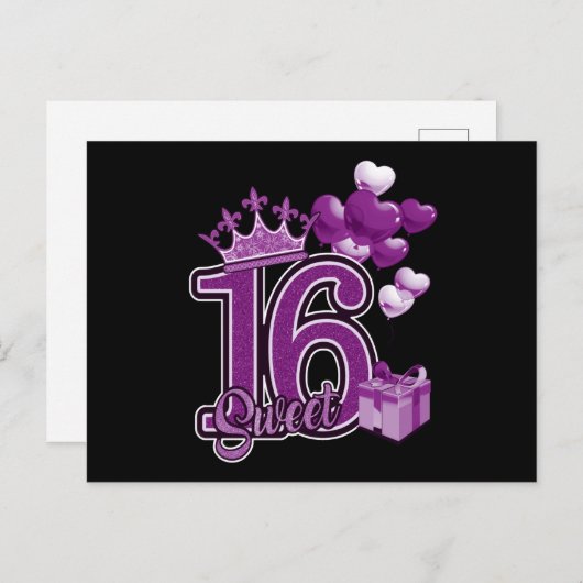 16 . Geburtstag Birthday Lila Postkarte (Vorne/Hinten)