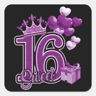 16 . Geburtstag Birthday Lila Quadratischer Aufkleber