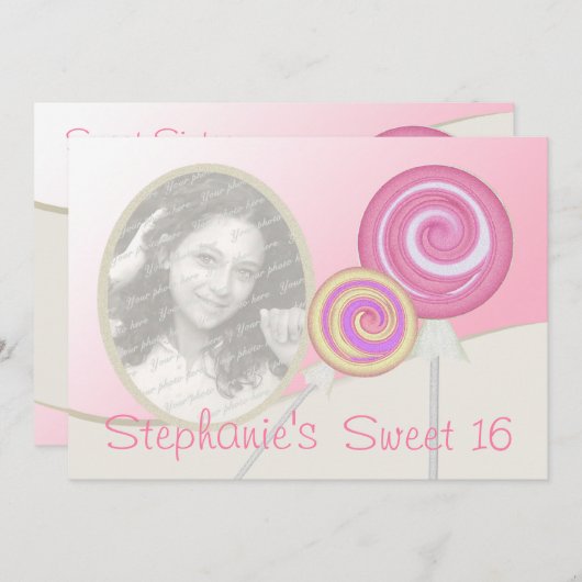 16 . Geburtstag Birthday Lollipop Einladung (Vorne/Hinten)