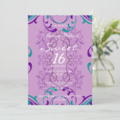 16 . Geburtstag Birthday Party Einladung Damask (Stehend Vorderseite)