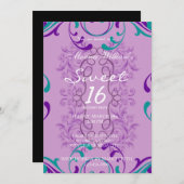 16 . Geburtstag Birthday Party Einladung Damask (Vorne/Hinten)