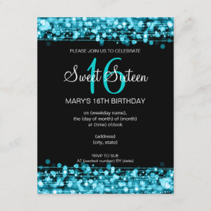 16 . Geburtstag Birthday Party Glitzern Aquamarin Einladung