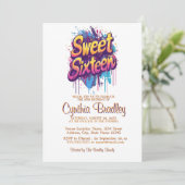 16 . Geburtstag Birthday Party I Graffiti Stil Einladung (Stehend Vorderseite)