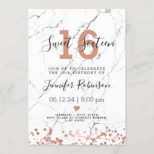 16 . Geburtstag Birthday Party Rose Gold-Marmor Einladung