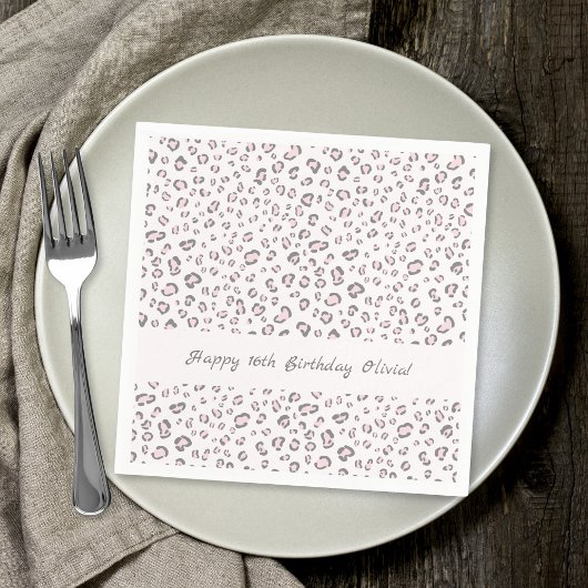 16 . Geburtstag Birthday Pink Gray Leopard Muster Serviette