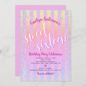 16 . Geburtstag Birthday Pink Lila Ombre Streifen Einladung (Vorne/Hinten)