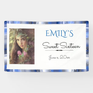 16 . Geburtstag, Blau, Imitats Satin, Custom Banner