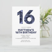 16. Geburtstag, Blaue Camouflage Personalisierter Einladung (Stehend Vorderseite)