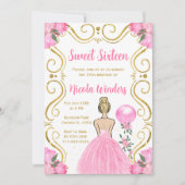 16 . Geburtstag Blonde Princess in Rosa Einladung (Vorderseite)