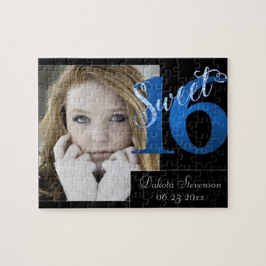 16. Geburtstag | Blue 16. Geburtstags-Foto Keepake Puzzle (Horizontal)