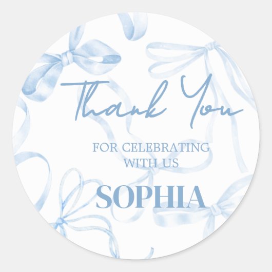 16 . Geburtstag Blue Bow Birthday Party Runder Aufkleber (Vorderseite)