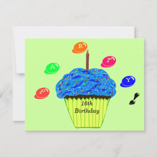 16. Geburtstag Blue Cupcake Candy Bits Einladung