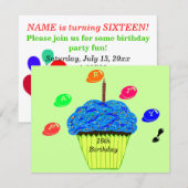 16. Geburtstag Blue Cupcake Candy Bits Einladung (Vorne/Hinten)