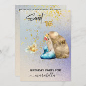 *~* 16 . GEBURTSTAG Blue Mermaid Ombre 16 Geburtst Einladung (Vorne/Hinten)