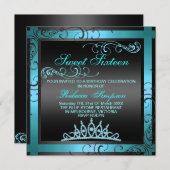 16 . Geburtstag Blue Tiara Einladung zum Geburtsta (Vorne/Hinten)
