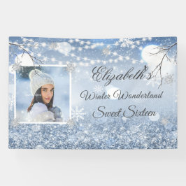 16 . Geburtstag Blue White Winter Wonderland Snow  Banner