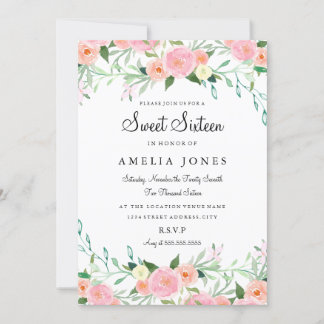 16 . Geburtstag Blume Aquarellfarbe Pink Peach Ein Einladung
