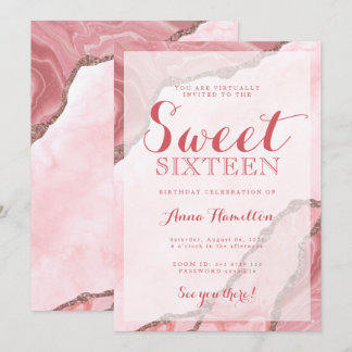 16 . Geburtstag Blush Pink Agate Virtual Geburtsta Einladung