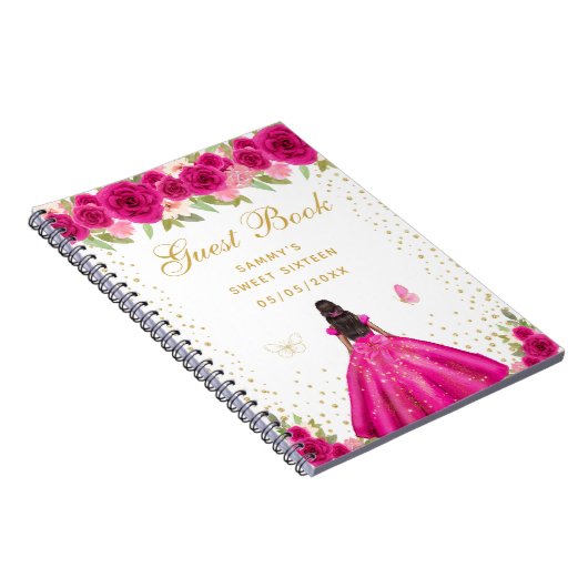 16 . Geburtstag - Blütendruckerin in heißen Rosa Notizblock (Rechte Seite)