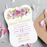16. Geburtstag boho Blumenchic 16 . Geburtstag Einladung<br><div class="desc">Rustikales, elegantes 16 . Geburtstag-Party Einladung-Template mit einem pastellfarbenen böhmischen lila, lila, violetten, staubigen Rose und rot-rosafarbenen, gepanzerten Bouquet mit einem grünen Weiß und einer Schriftzeichen. Füllen Sie Ihre Informationen in den Flecken, Sie können wählen, um es zu ändern, weitere Schriftart, Farben von Buchstaben oder die Hintergrundfarbe auf der Rückseite....</div>