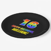 16. Geburtstag: Bold, Fun, Simple, Rainbow 16 Pappteller (Schrägansicht)